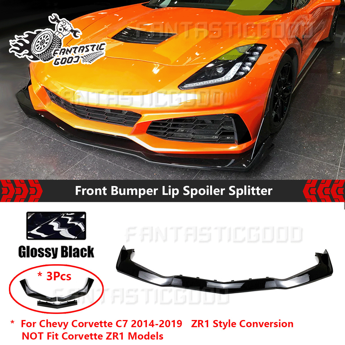 For Corvette 2014-2019 C7 | ZR1 Style Conversion Black Front Bumper Lip Splitter