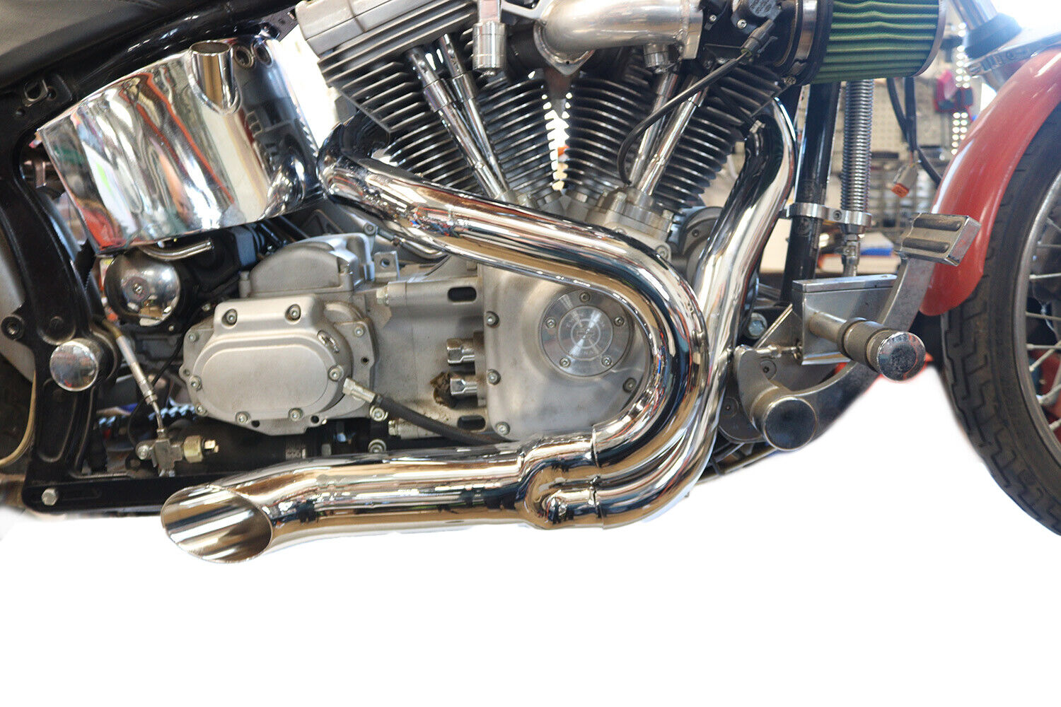 Chrome Wyatt Gatling 2 into 1 Exhaust Pipe Header Kit fits Harley Davidson