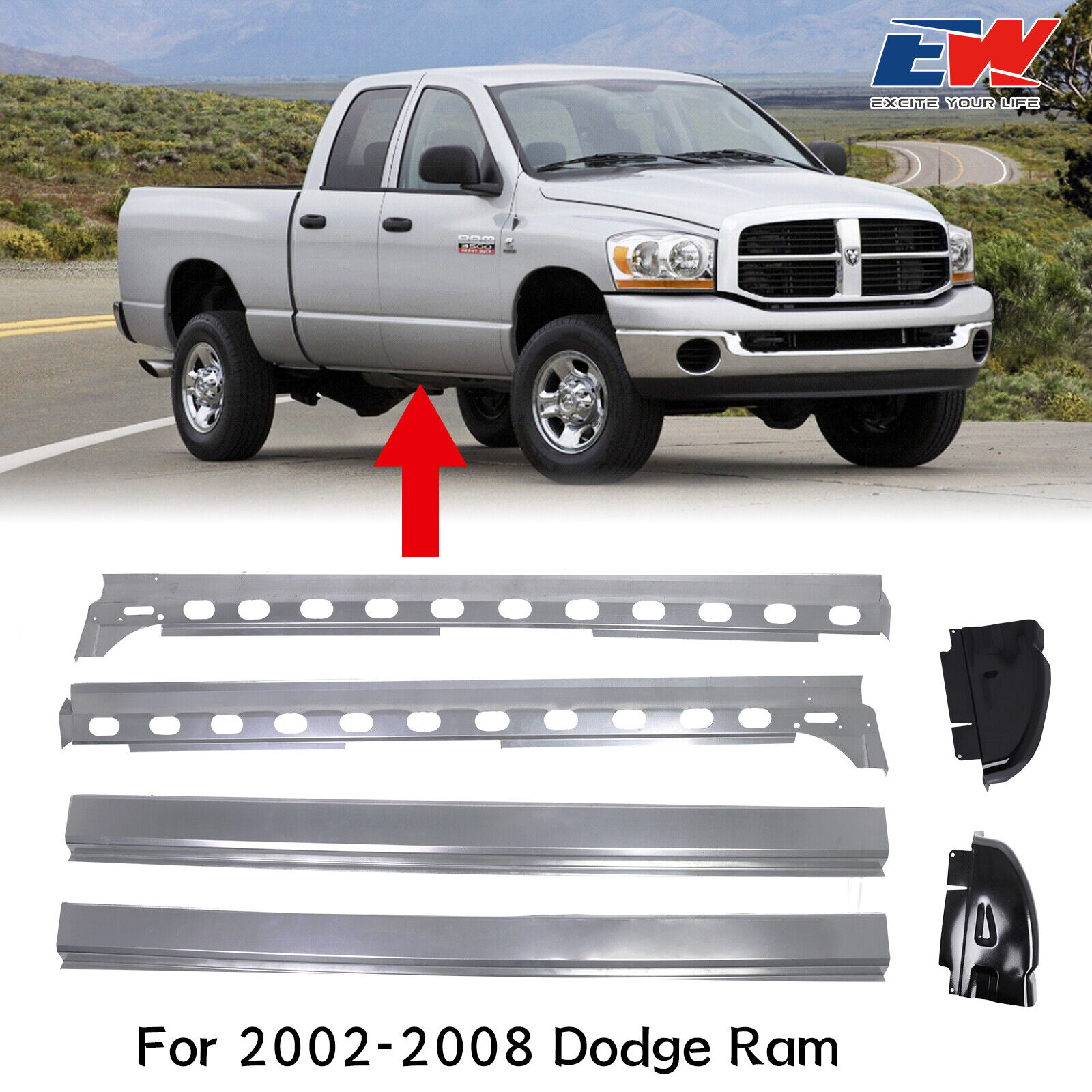 6PACK For 2002-2008 Dodge Ram Quad Cab Inner & Outer Rocker Panels & Cab Corners