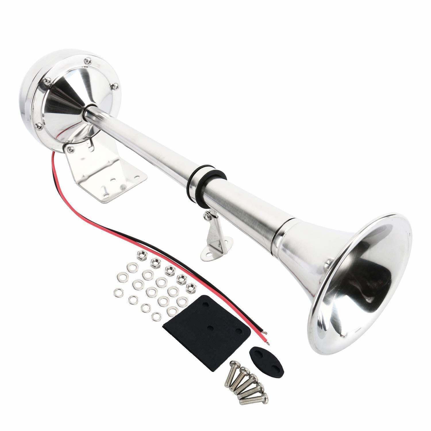 12v Marine Boat Stainless Steel Single Trumpet Horn,Low Tone,16-1/8 in - ESA