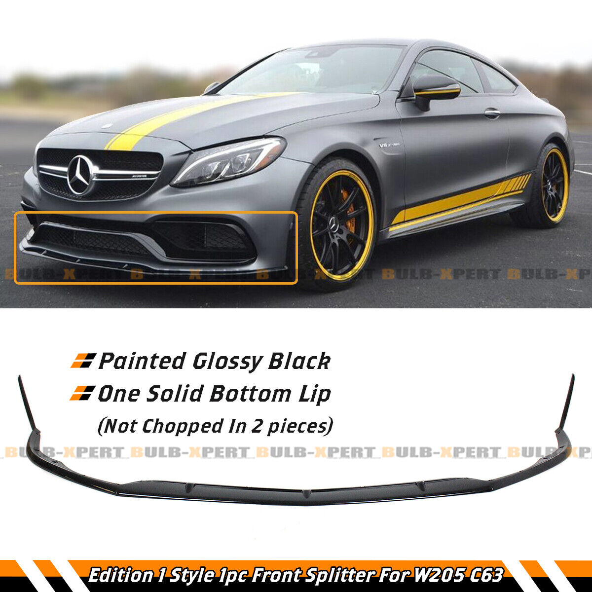 FOR 15-21 MERCEDES BENZ W205 C63 AMG GLOSS BLK EDITION 1 STYLE FRONT BUMPER LIP