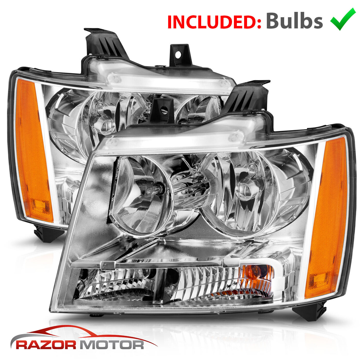 2007-14 Replacement Chrome Headlight Pair for Chevy Avalanche Subarban Tahoe
