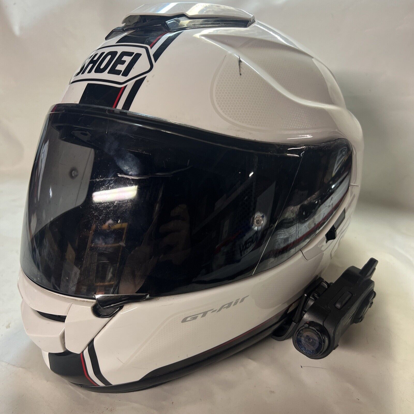 Shoei GT Air Motorcycle Helmet Black White W/ 10C Pro Camera  - READ - UNK SIZE