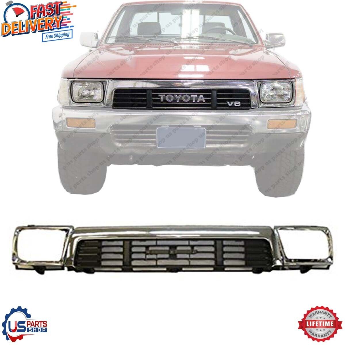 Fits 1989-1991 Toyota Pickup 4WD Front Grille And Left Right Headlamp Bezels 3PC