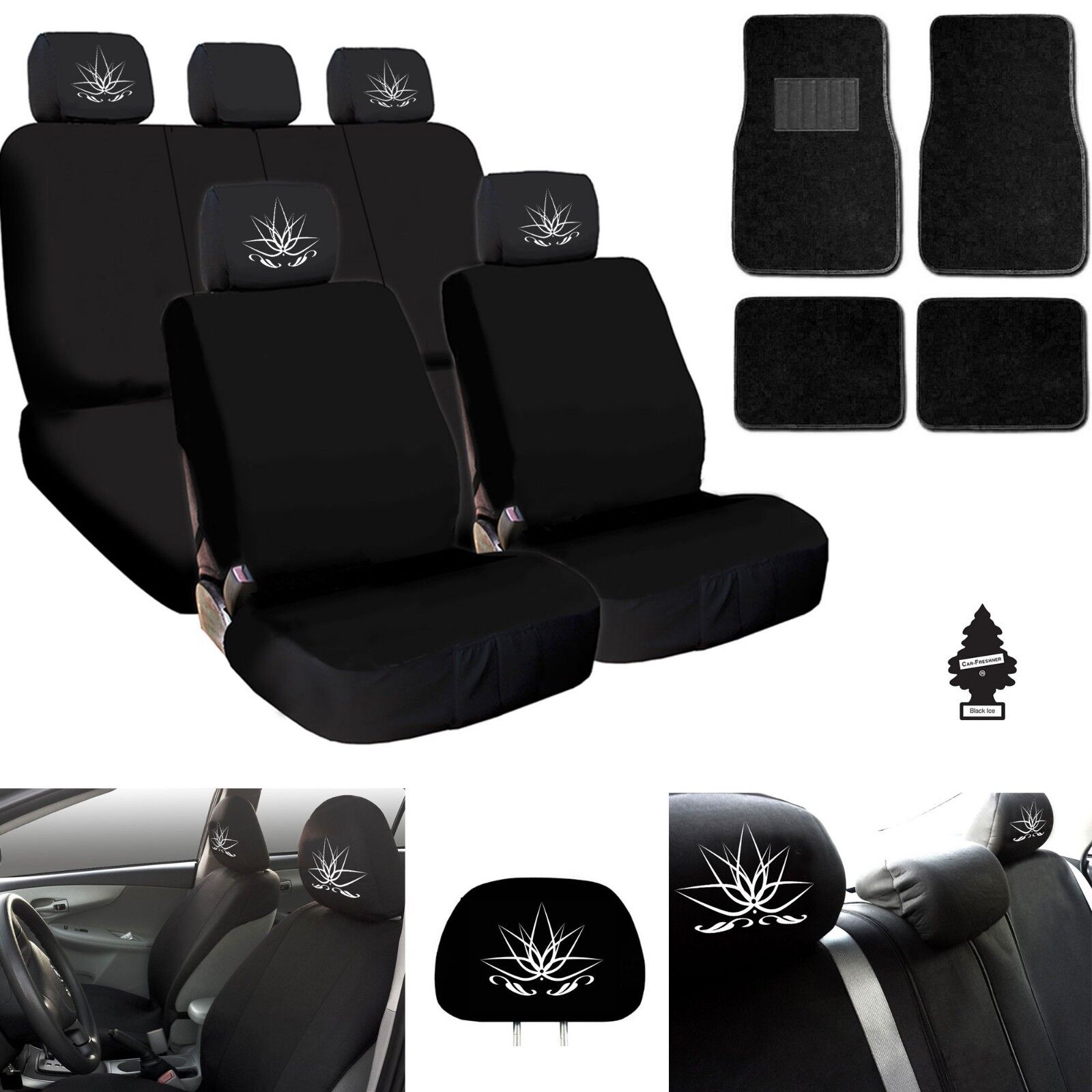 For Hyundai New Lotus Car Truck SUV Seat Covers Headrest Floor Mats Full Set 