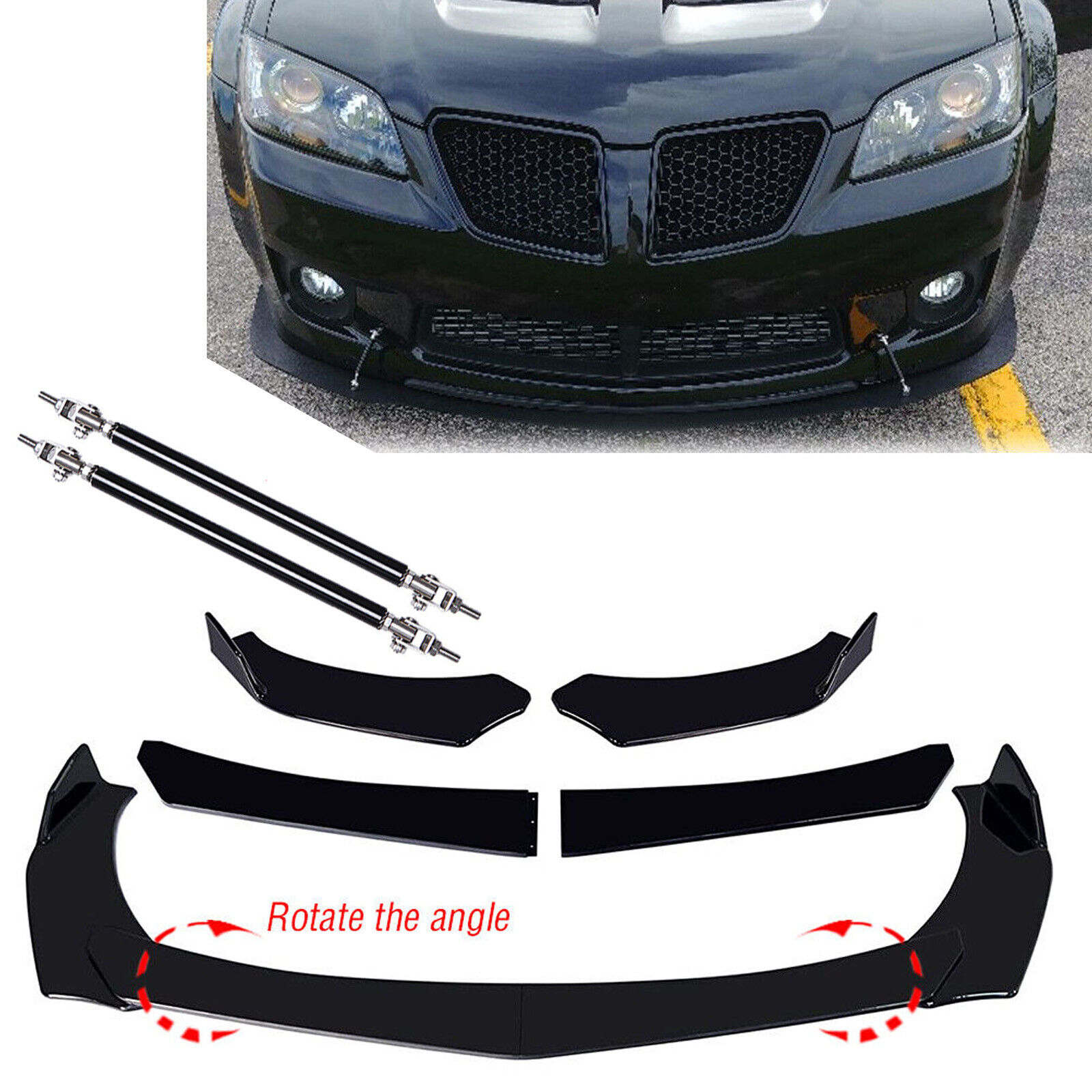 Front Bumper Lip Splitter Spoiler Body Kit +Strut Rods For Pontiac GTO G8 G6