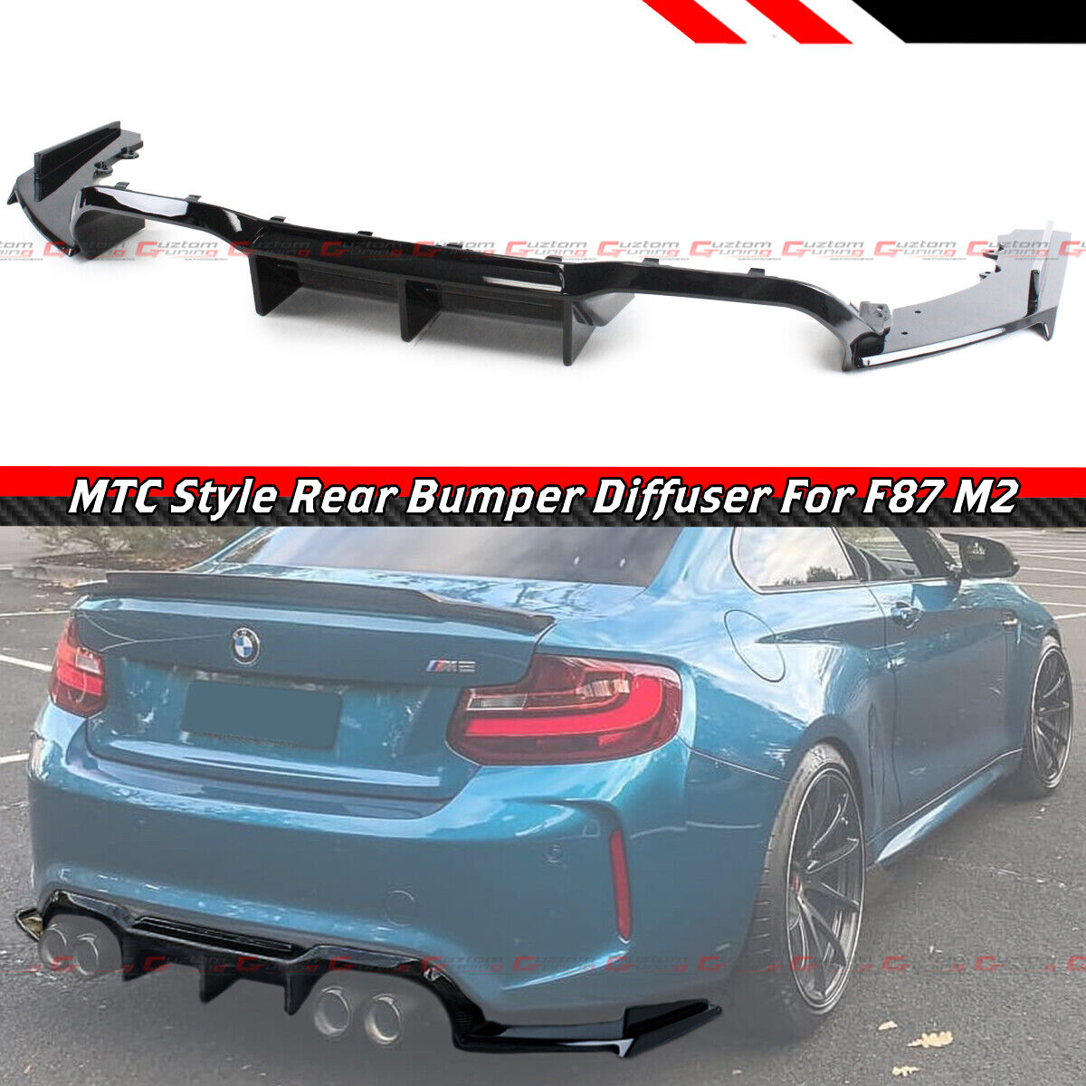 FOR 2017-2021 BMW F87 M2 Glossy Black MTC Style Diffuser With Corner Extensions