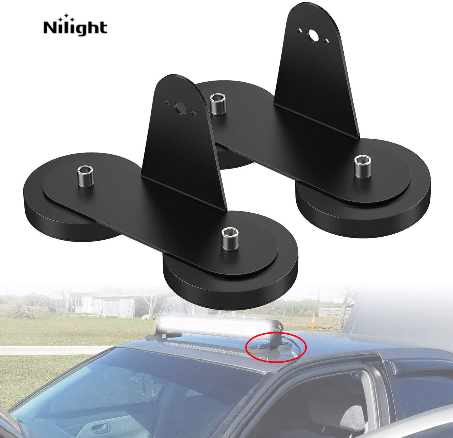 Nilight 2x Powerful Magnetic Base Mount Brackets for Roof LED Light Bar OffRoad