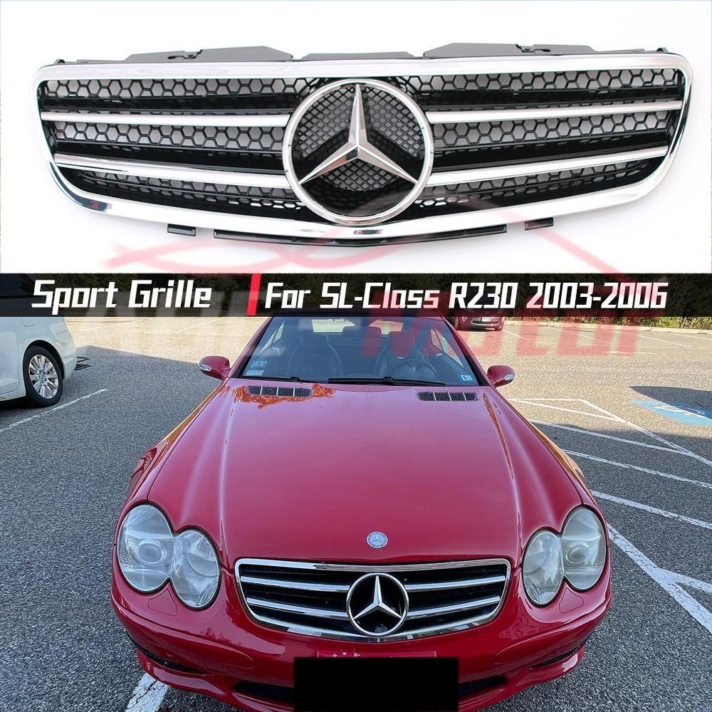 Chrome Black Sport Grille W/Emblem For Benz SL-Class R230 2003-2006 SL500 SL600