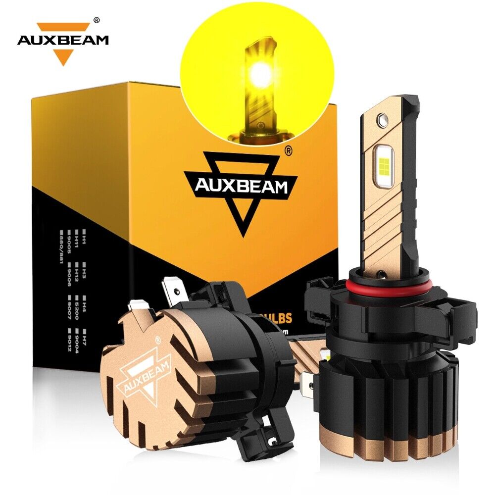 AUXBEAM Fanless H16 5202 LED Fog Light Bulbs Kit Driving Lamps 3000K Yellow 2PCS
