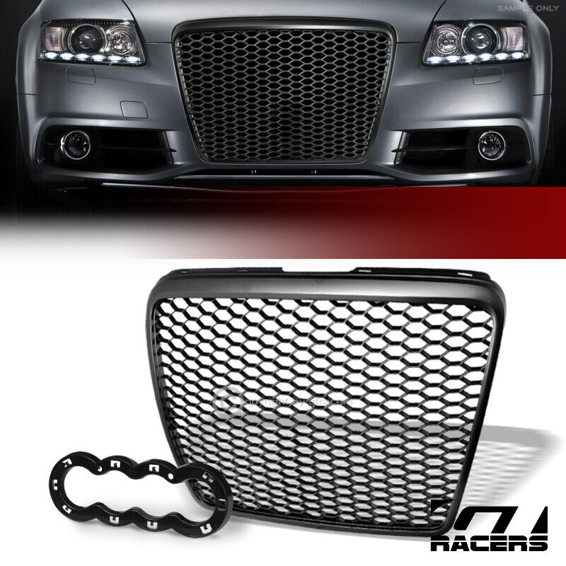 For 2008-2011 Audi A6/S6 Matte Black RS Honeycomb Mesh Front Grille Emblem Base