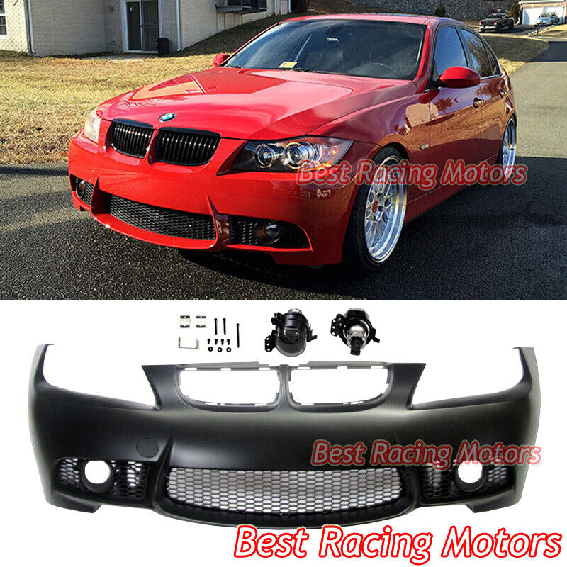 For 2006-2008 BMW E90 4dr 3-Series M3 Style Front Bumper + Glass Projector Fog