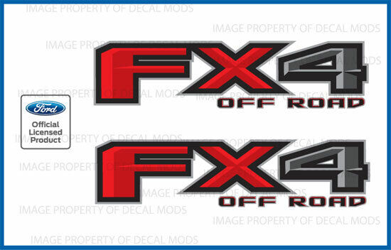 (2x) Ford F250 F350 FX4 Off Road Decals Stickers Bed Side Red Gray Black FH5A0