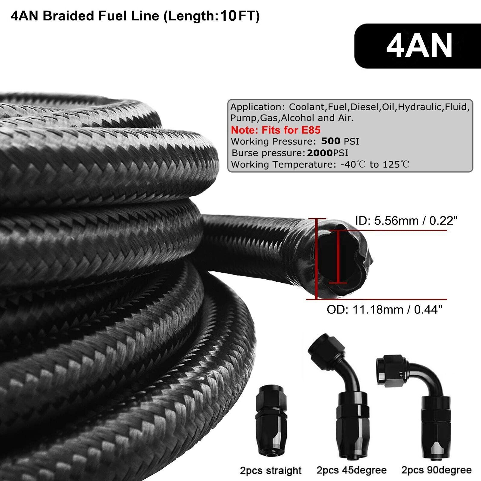 4AN/6AN/8AN/10AN/12AN Nylon Braided Fuel Line Oil/Gas/Fuel Hose End Fittings Kit