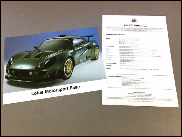 1999 Lotus Motorsport Elise Original 1-page Car Brochure Leaflet Fact Card Race