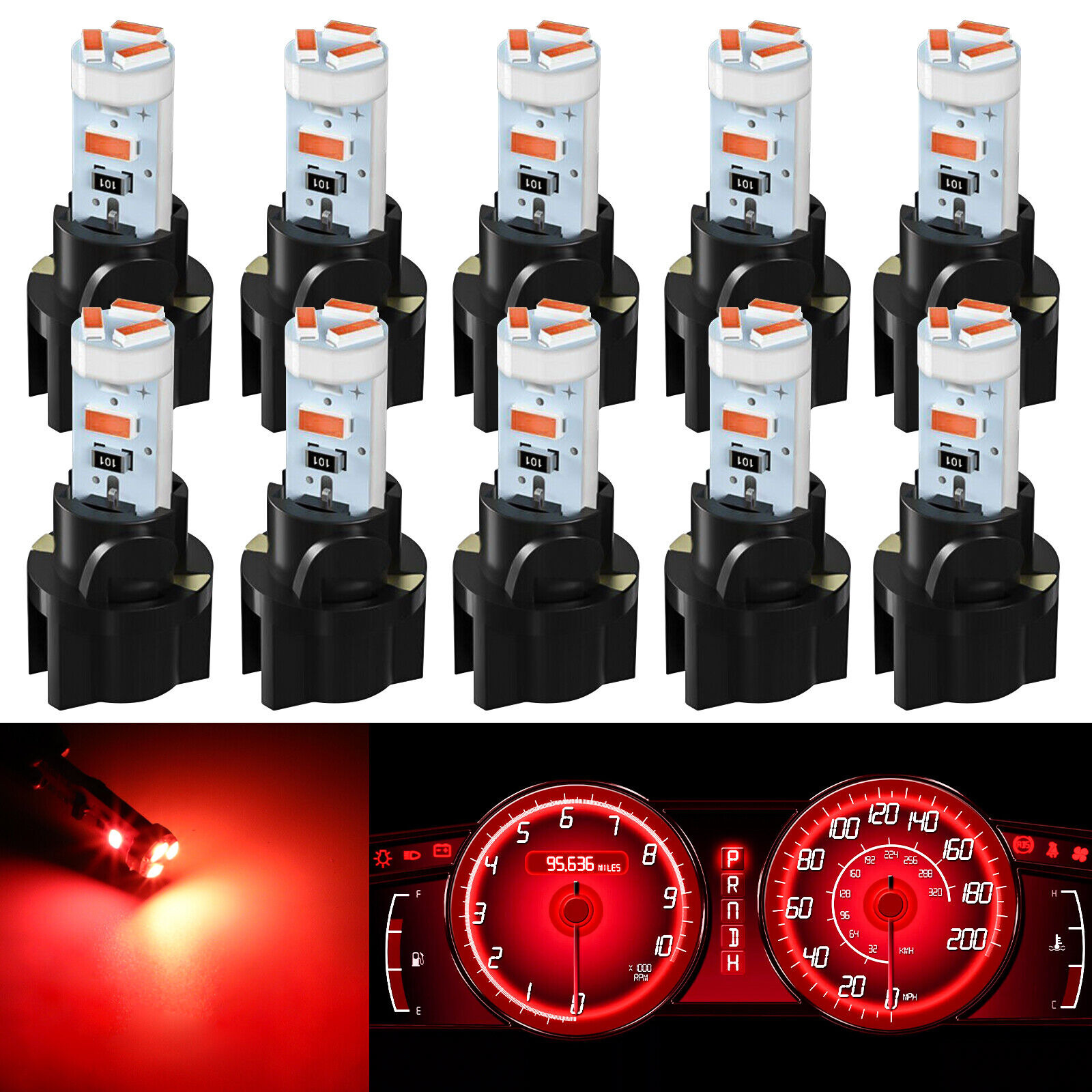 10Pcs T5 74 17 37 SMD Car LED Dashboard Instrument Interior Lights Accessories