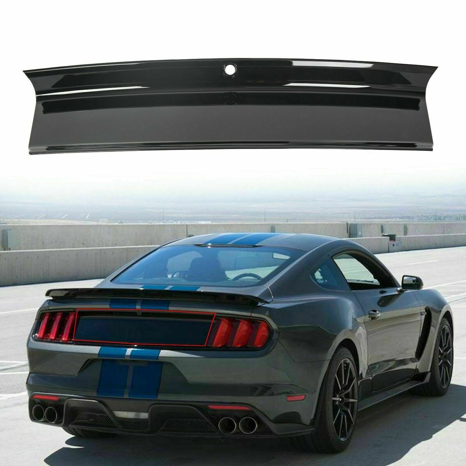 For 2015-2020 Ford Mustang GT Gloss Black Rear Trunk Decklid Panel Trim Cover