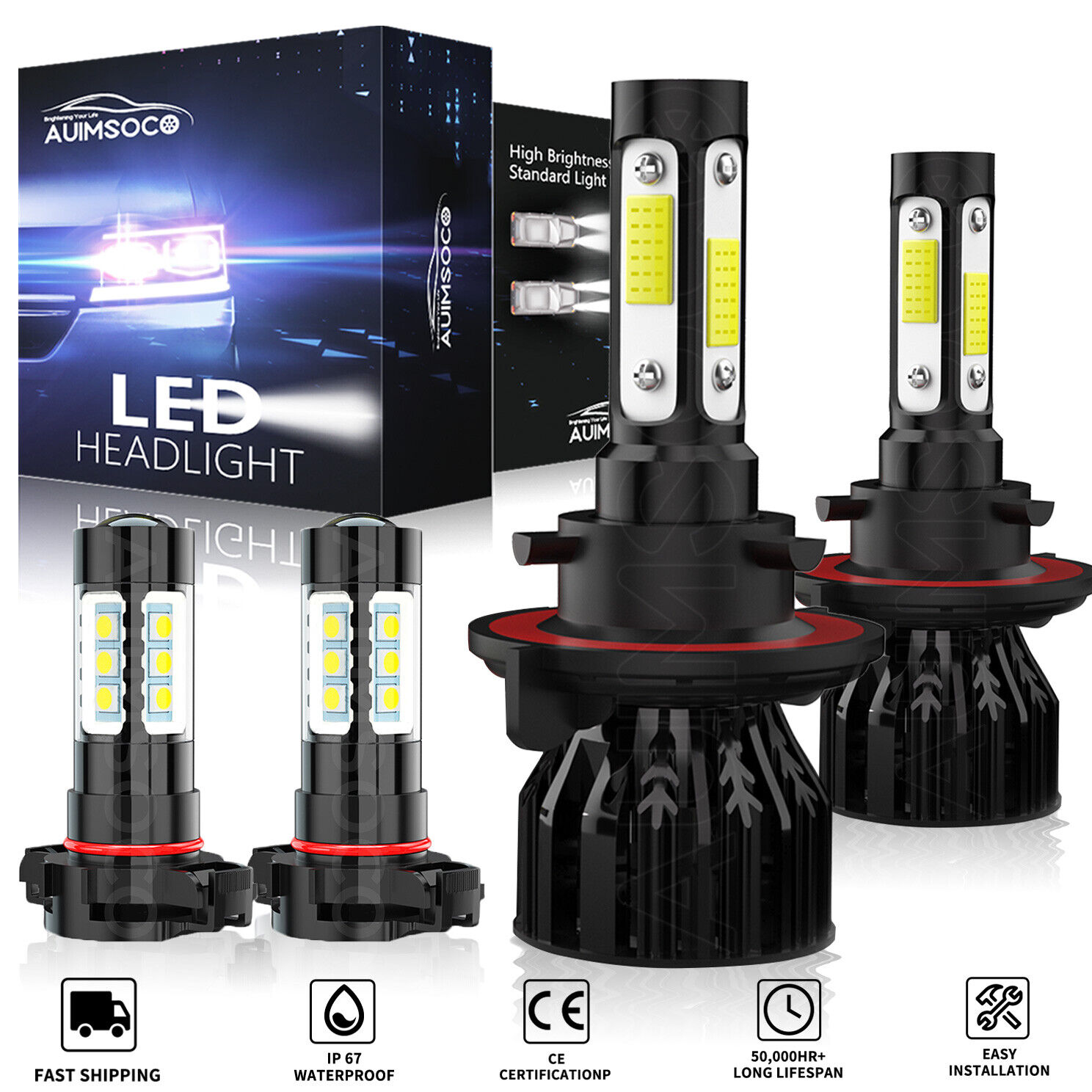 For GMC Yukon 2007-2014 4x 9008 LED Headlight Bulbs + H16 2504 Fog Light Kit