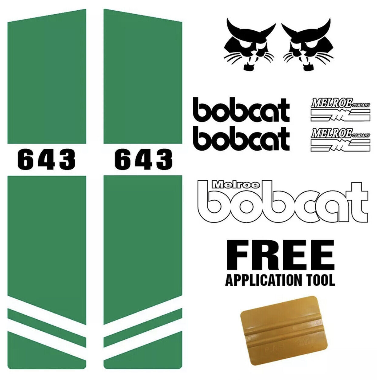 Bobcat 643 Skid Steer Set Vinyl Decal Sticker Kit 9 PC SET + FREE APPLICATOR USA
