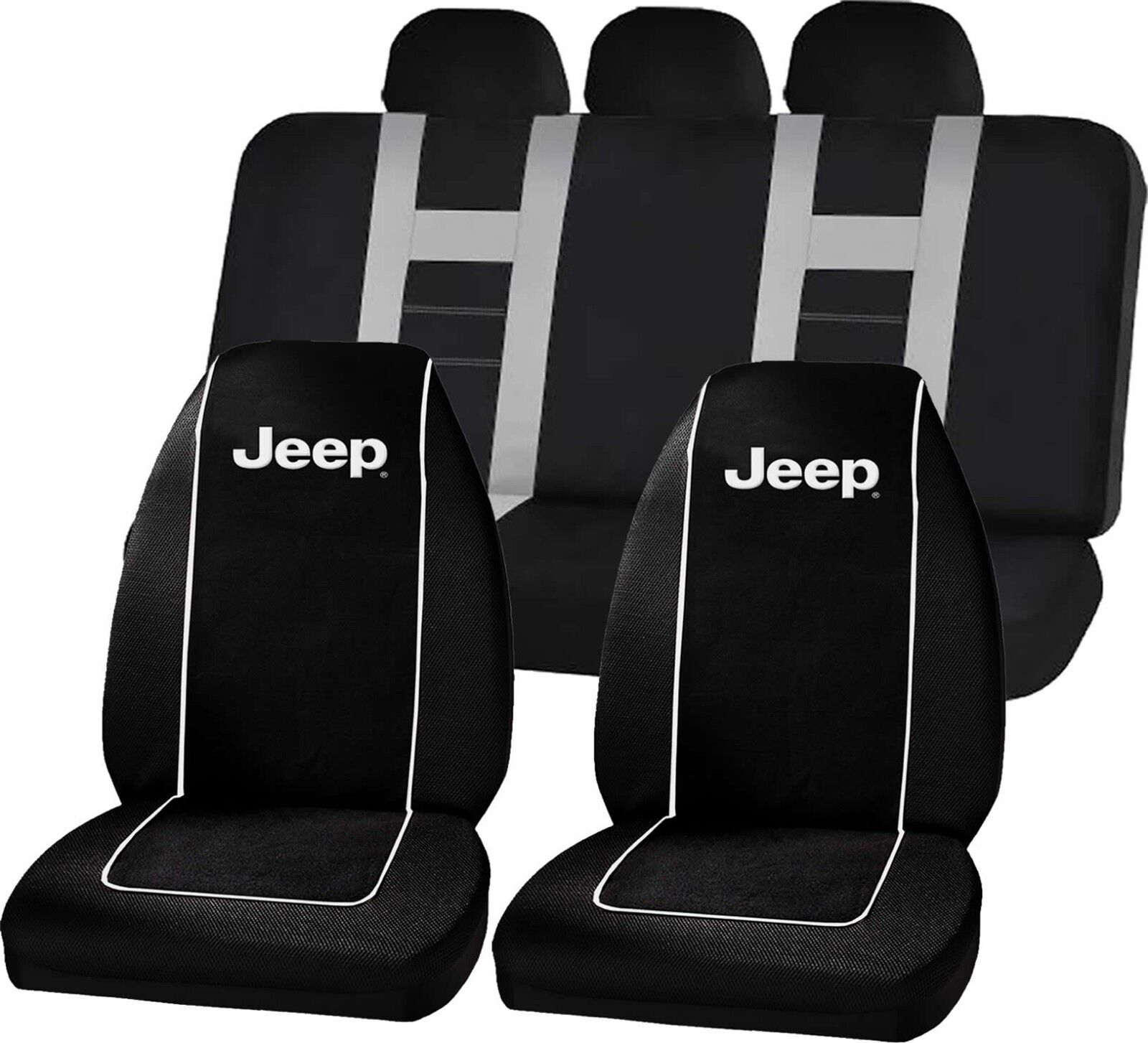 Premium Black High Back Seat Covers Gray Universal Fit Bench Seat Cover for Jeep