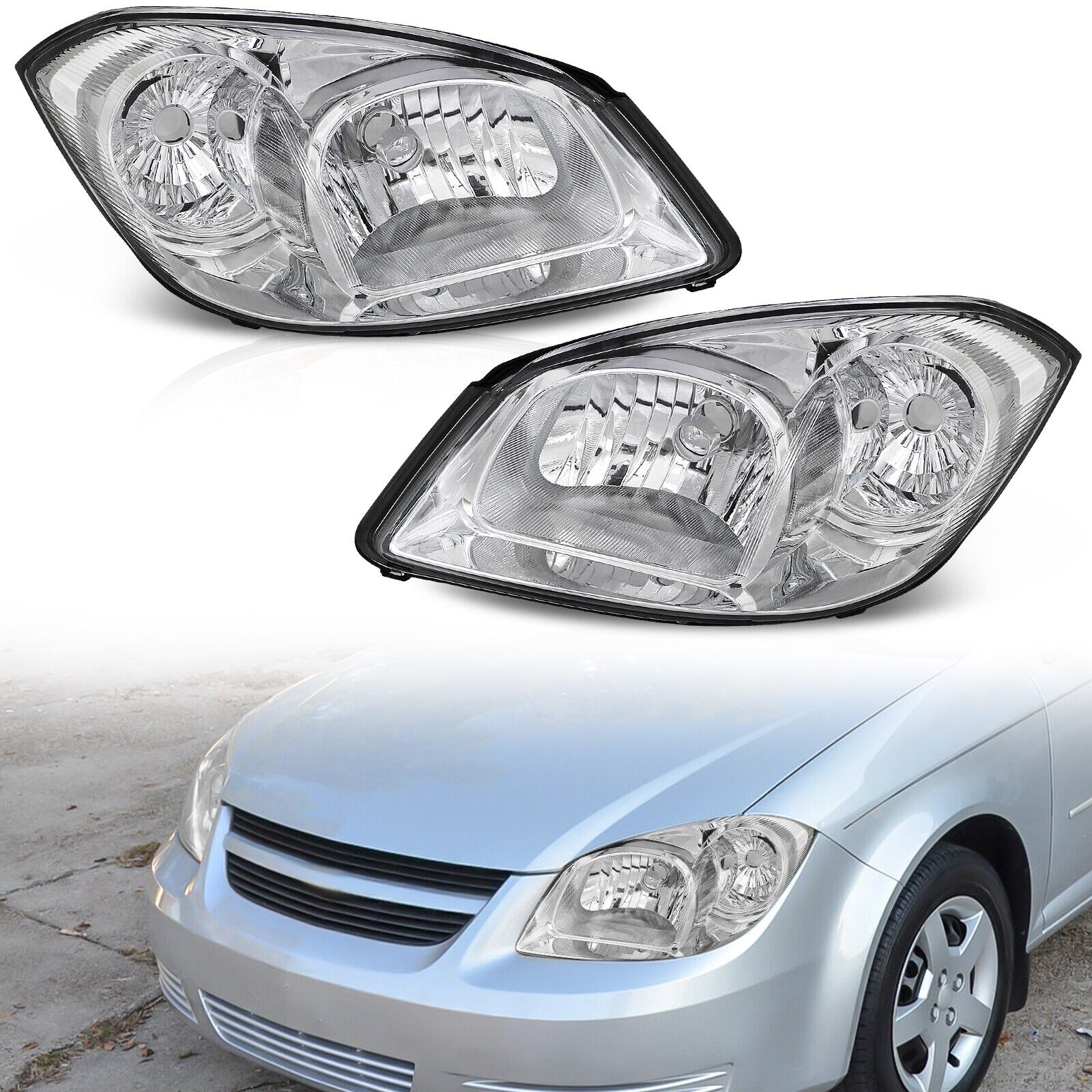 Chrome Clear Headlights For 05-10 Chevy Cobalt 07-10 Pontiac G5 05-06 Pursuit 