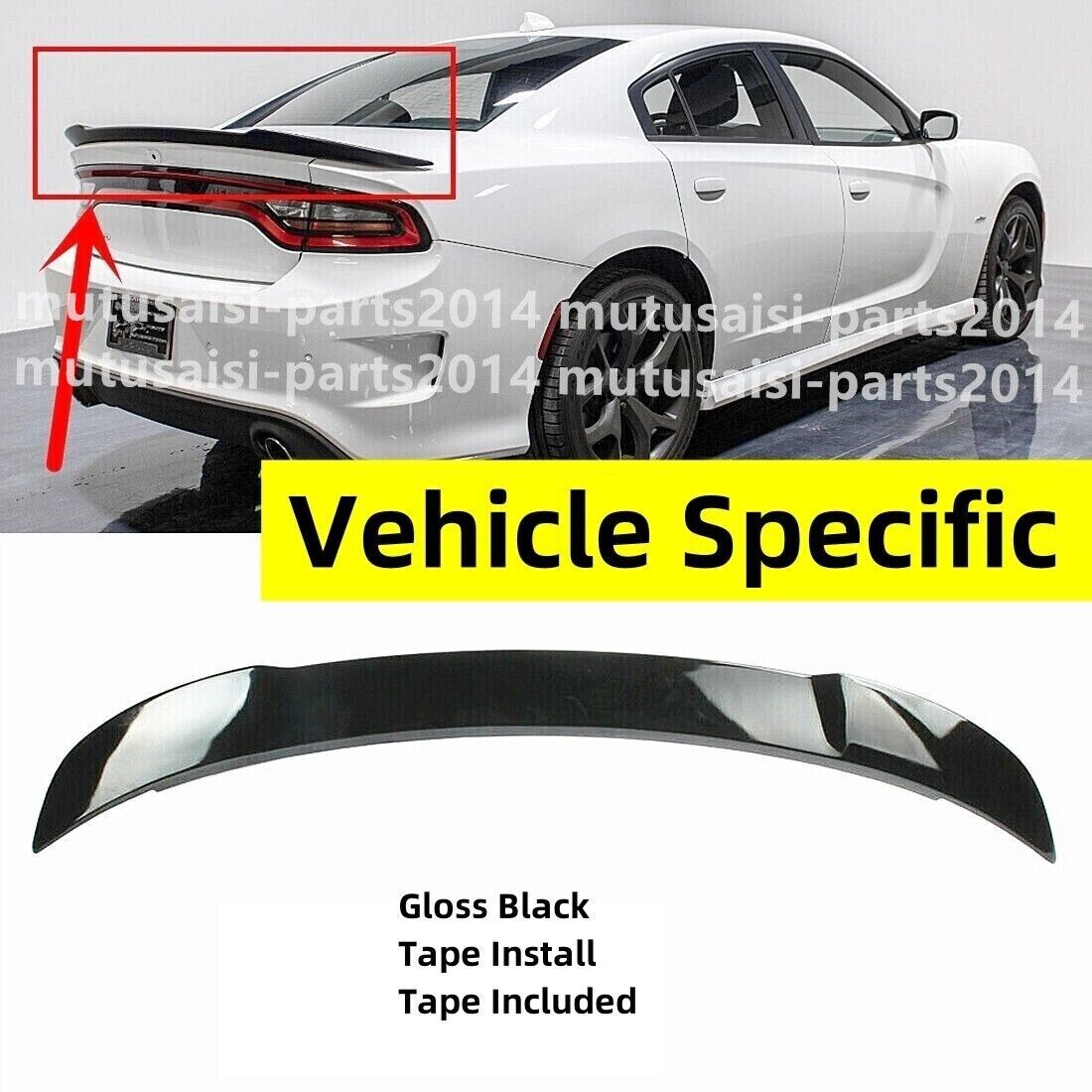 Fits 2015-2024 Dodge Charger Glossy Black SRT Hellcat Style Trunk Spoiler Wing
