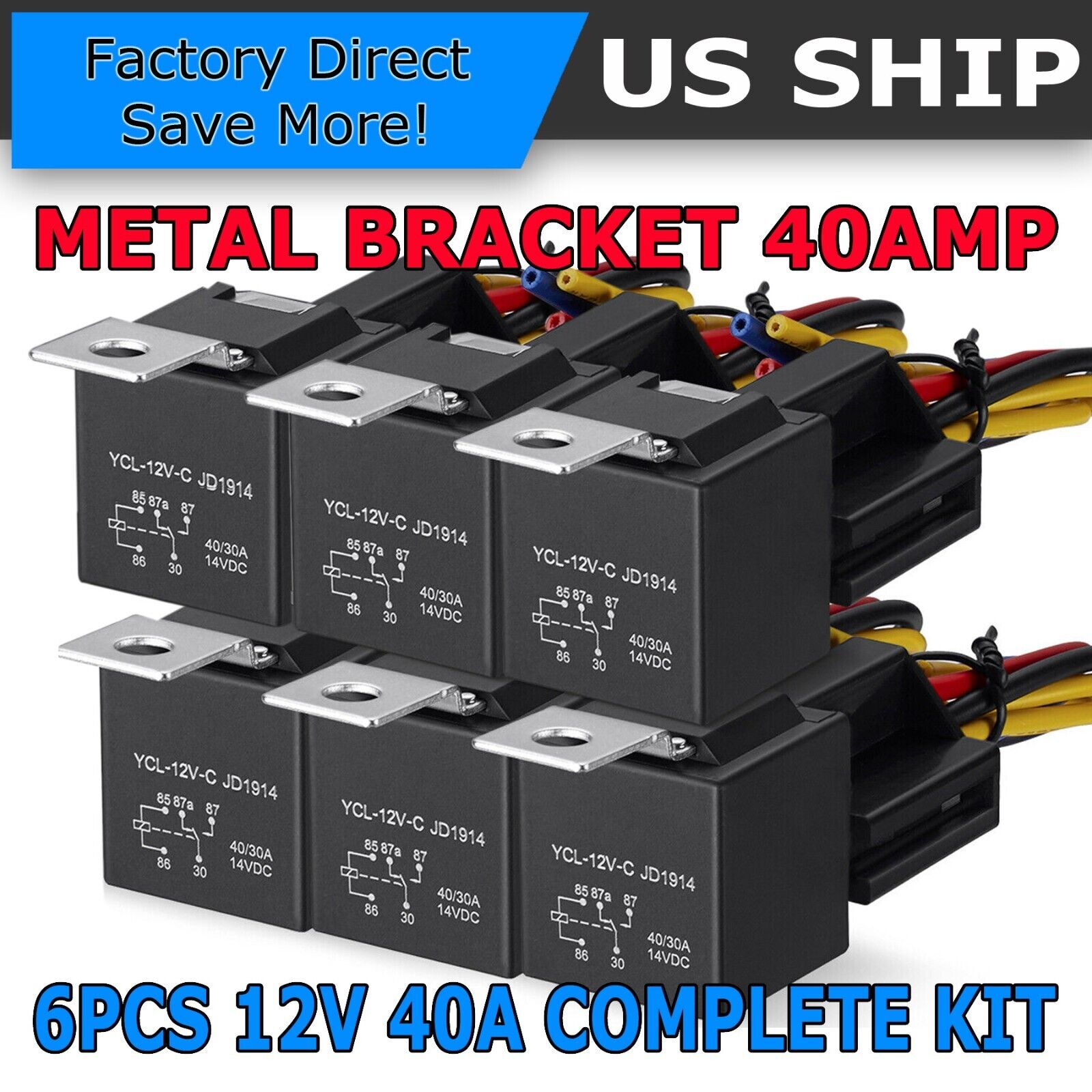 6Pin Automotive Car Relay Switch SPDT Harness Socket Waterproof 40A DC 12V 12AWG
