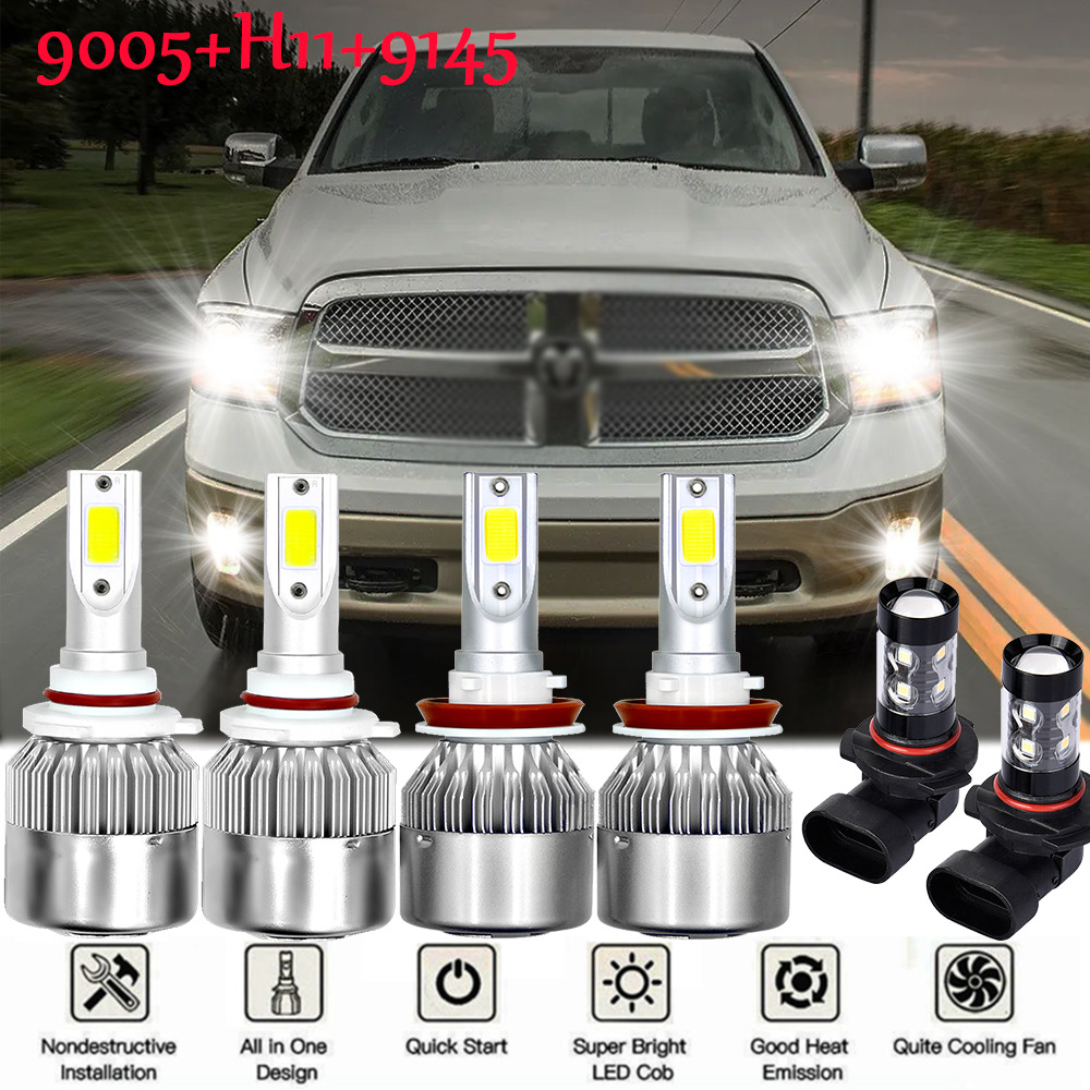 6x LED Headlight Hi/Lo beam Fog Bulbs for 2009-17 Dodge Ram 1500 2500 3500 4500