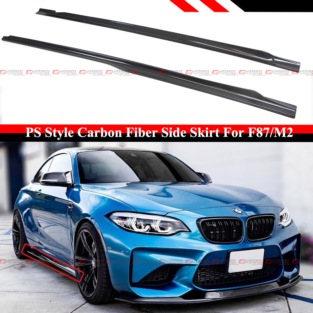For 2016-21 BMW F87 M2 M2C Carbon Fiber PSM Style Side Skirt Extension Splitter