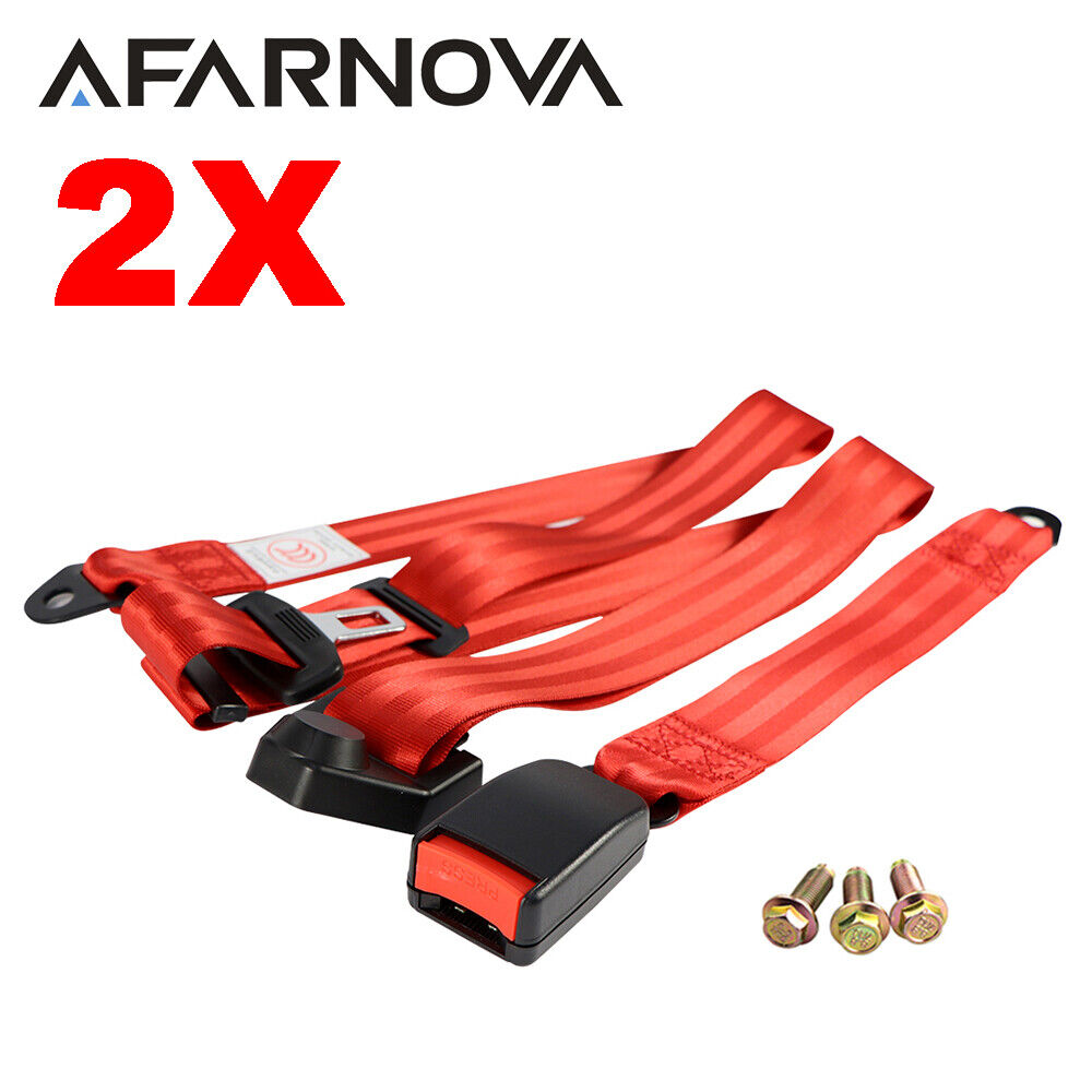 Fits Axdi 2set Red 3-Point-fixed Harness Adjustable Replace Seat Belt Universal