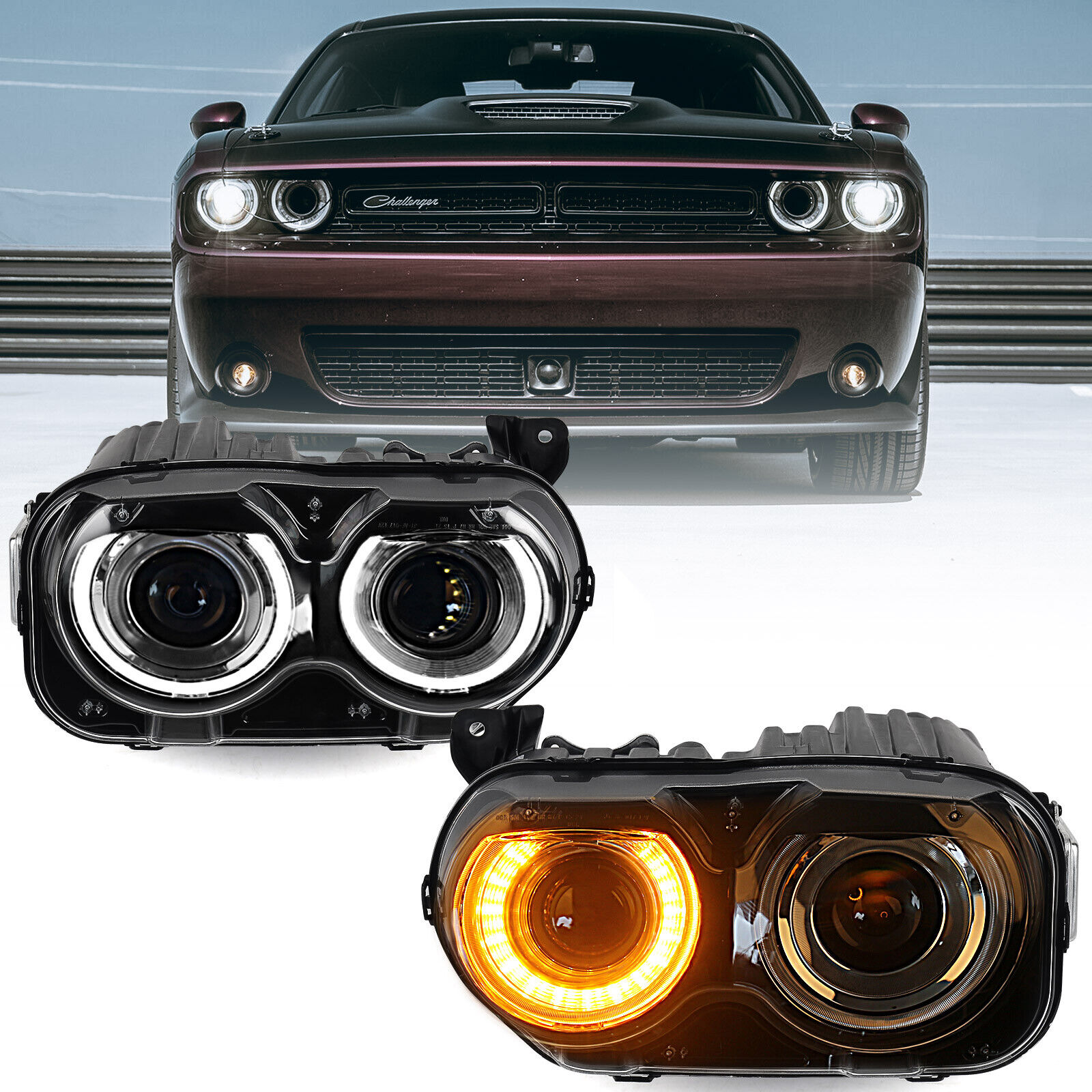 For 2015-2022 Dodge Challenger HID/Xenon Headlights Assembly W/Bulbs  Pair