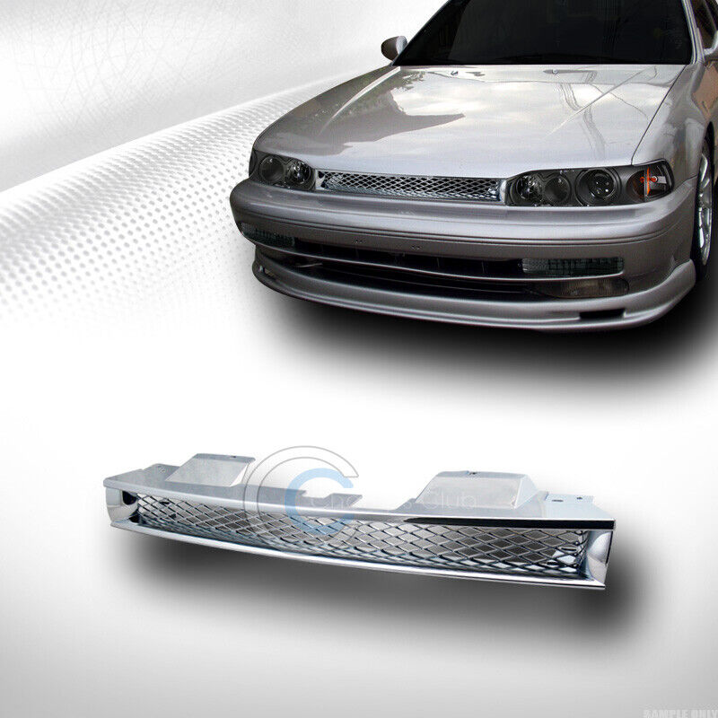 Fits 90-93 Honda Accord Jdm Chrome Mesh Front Hood Bumper Grill Grille Guard ABS