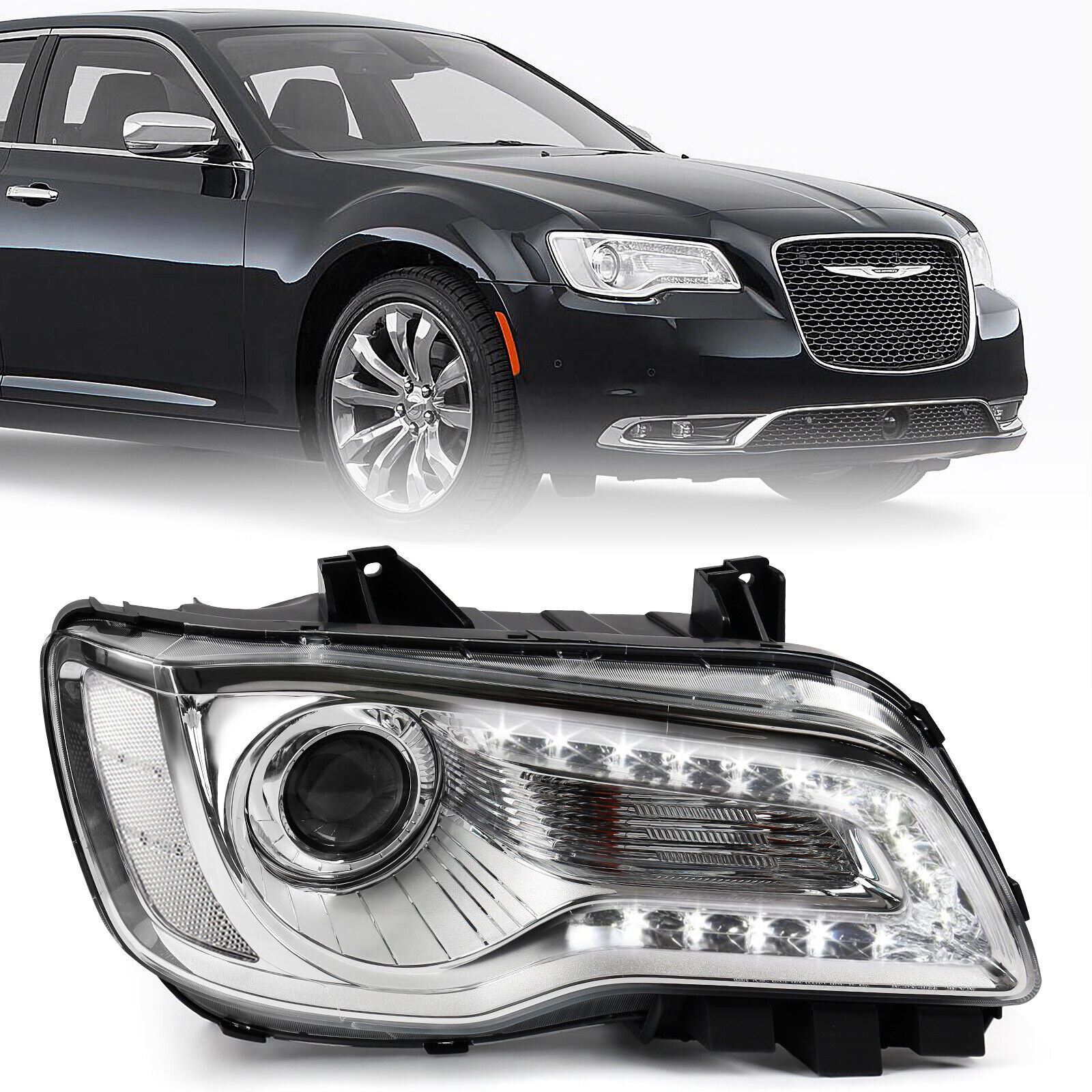 Fit 2015-2023 Chrysler 300 Halogen Chrome Bezel Right Passenger Headlight