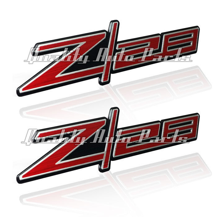 2 - NEW Z28 Anodized Brush Aluminum and Red Adhesive Emblem Badges (Z28 RED)