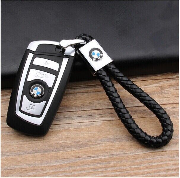 BMW Leather Car Logo Car Keychain Keyring, Black