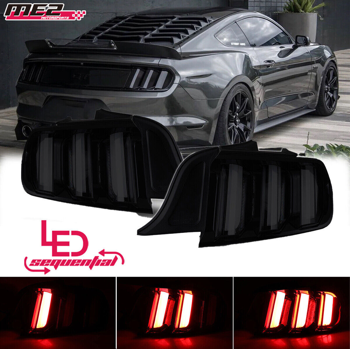 For 2015-2023 Ford Mustang LED Tail Lights Sequential Turn Signal Black Smoked