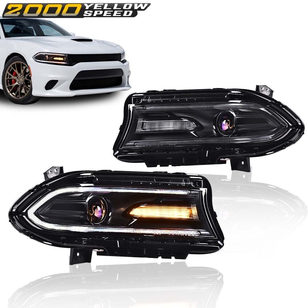 Fit For 2015-2022 Dodge Charger Halogen LED DRL Projector Headlights Lamps Pair