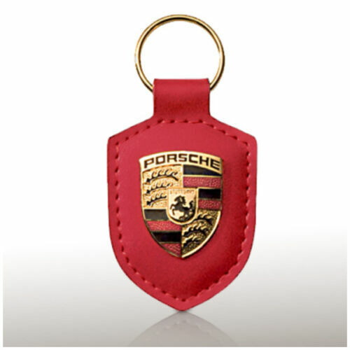 Red Porsche Crest Keyring Key Chain Leather New