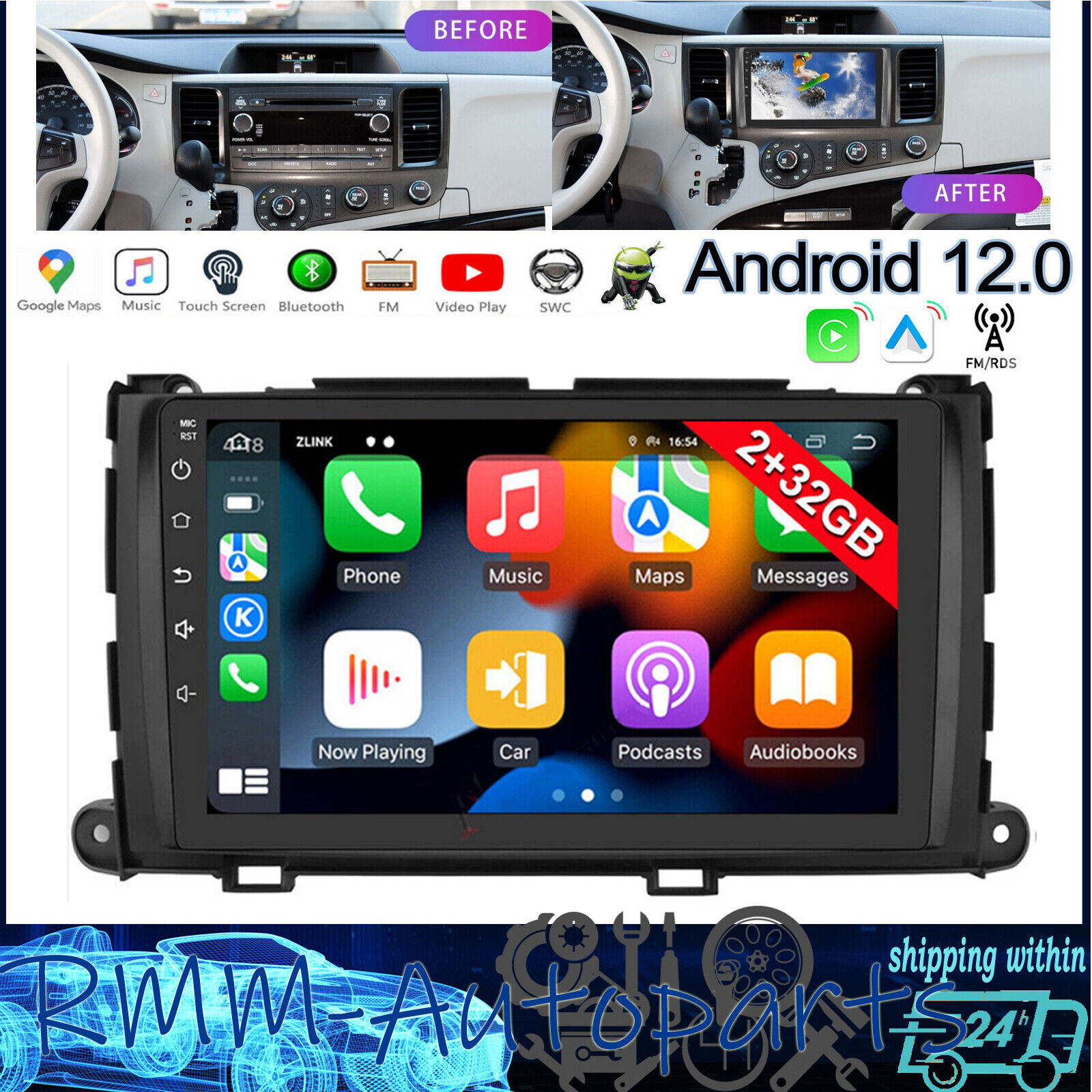 For 2011-2014 Toyota Sienna Android 12 Car Stereo Radio GPS Navi Carplay 32GB