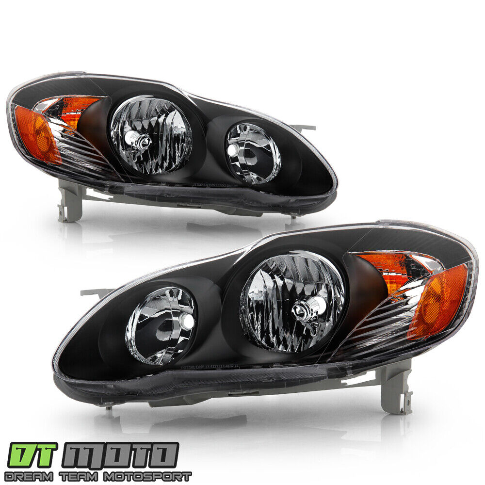 For Black 2003-2008 Toyota Corolla Replacement Headlights Headlamps Left+Right