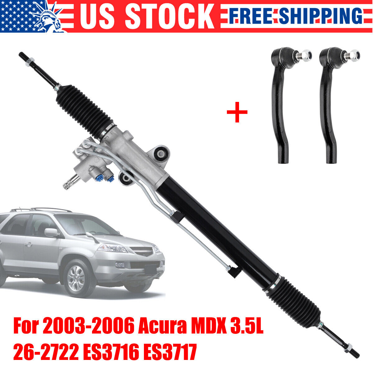Complete Power Steering Rack and Pinion Outer Tie Rods for 2003 - 2006 Acura MDX
