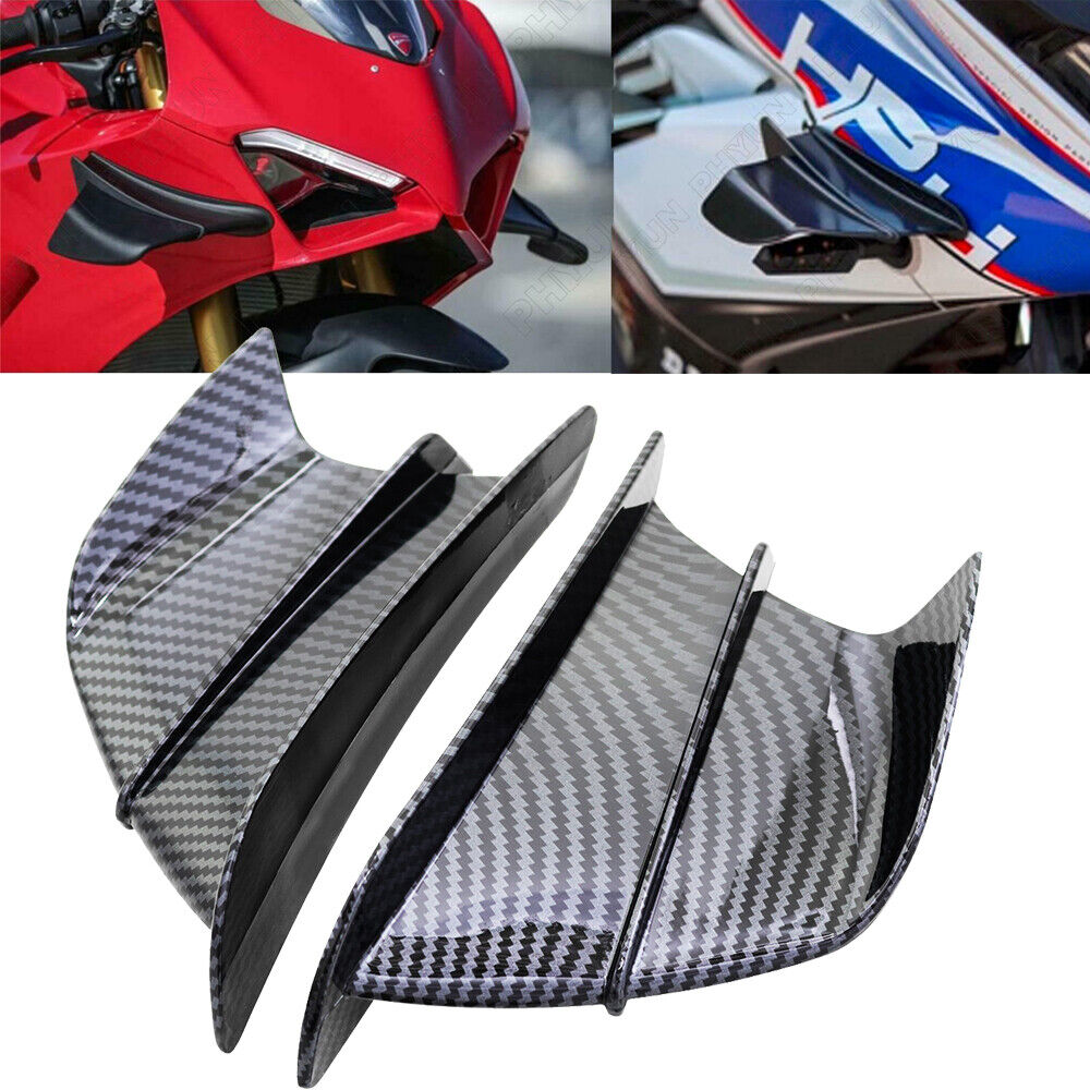 2PCS Carbon Fiber Motorcycle Winglet Side Spoiler Air Deflector Wing ABS