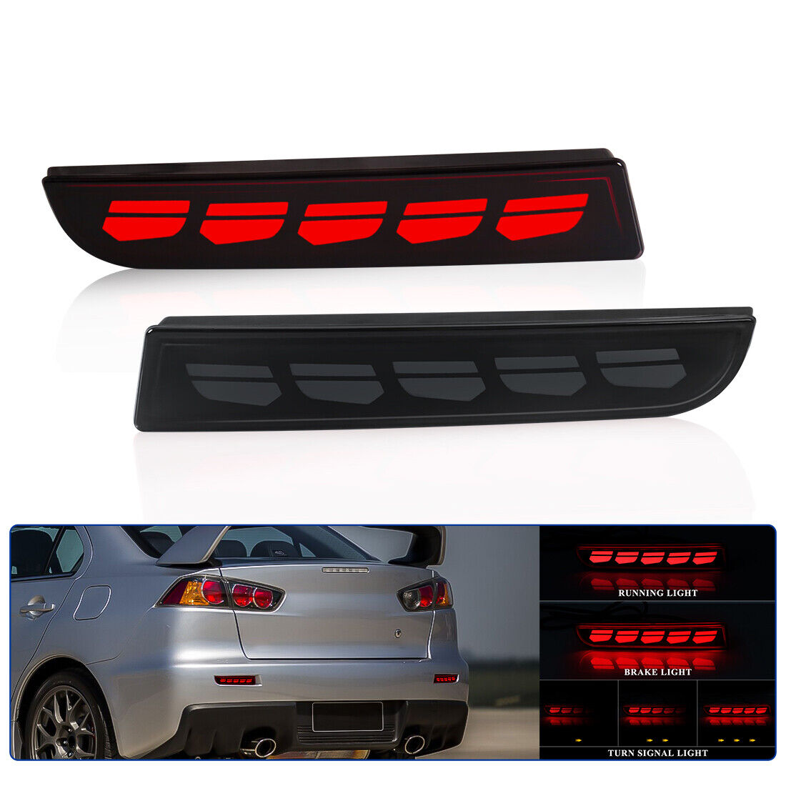 For 2008-2017 Mitsubishi Lancer LED Rear Bumper Reflector Tail Brake Turn Light