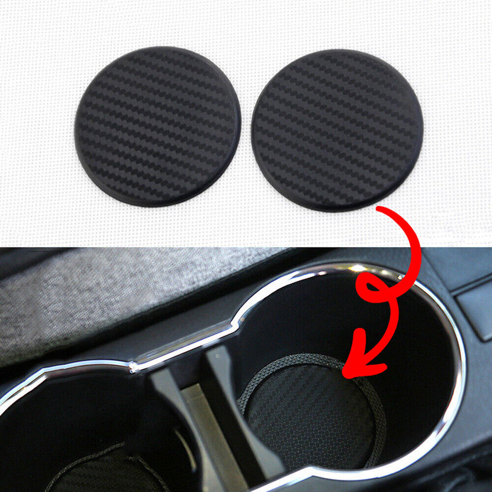 2Pcs Auto Car Accessories Water Cup Slot Non-Slip Carbon Fiber Look Mat Black