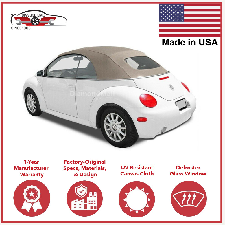 2003-10 Volkswagen VW New Beetle Convertible Soft Top w/DOT Approved Window, Tan