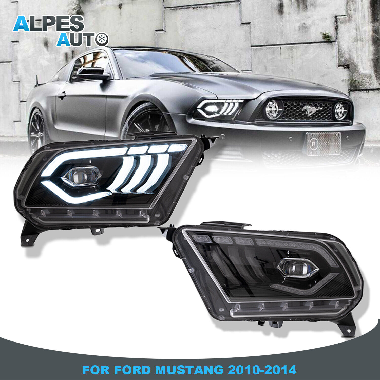 2X LED Headlights Assembly Front Lamps For 2010 2011 2012 2013 2014 Ford Mustang