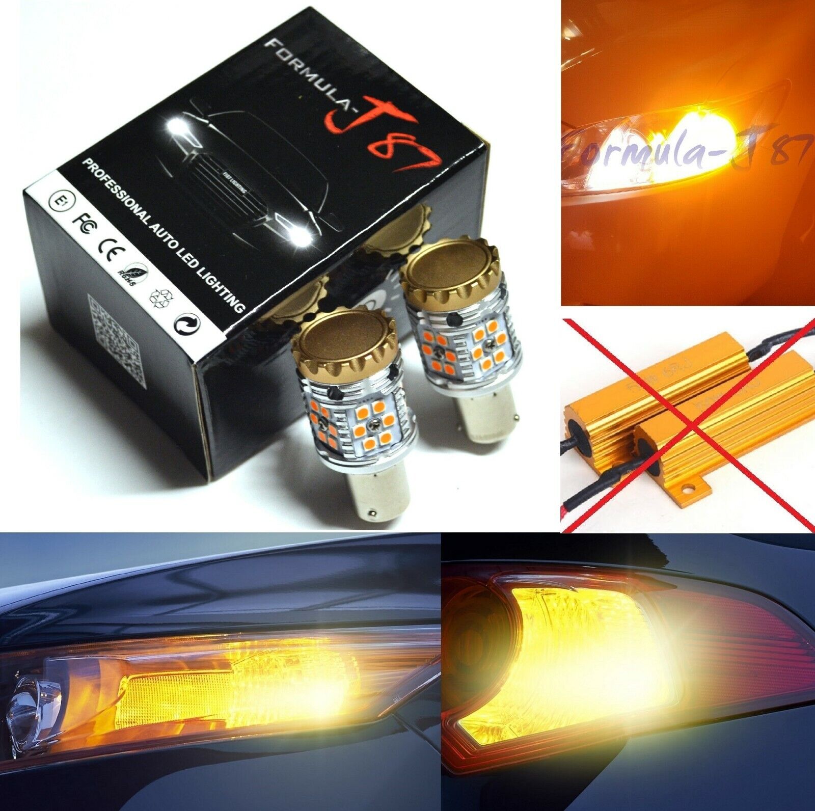 Hyper Flash Free LED Light PY21W Amber Two Bulbs Rear Turn Signal Upgrade Lamp