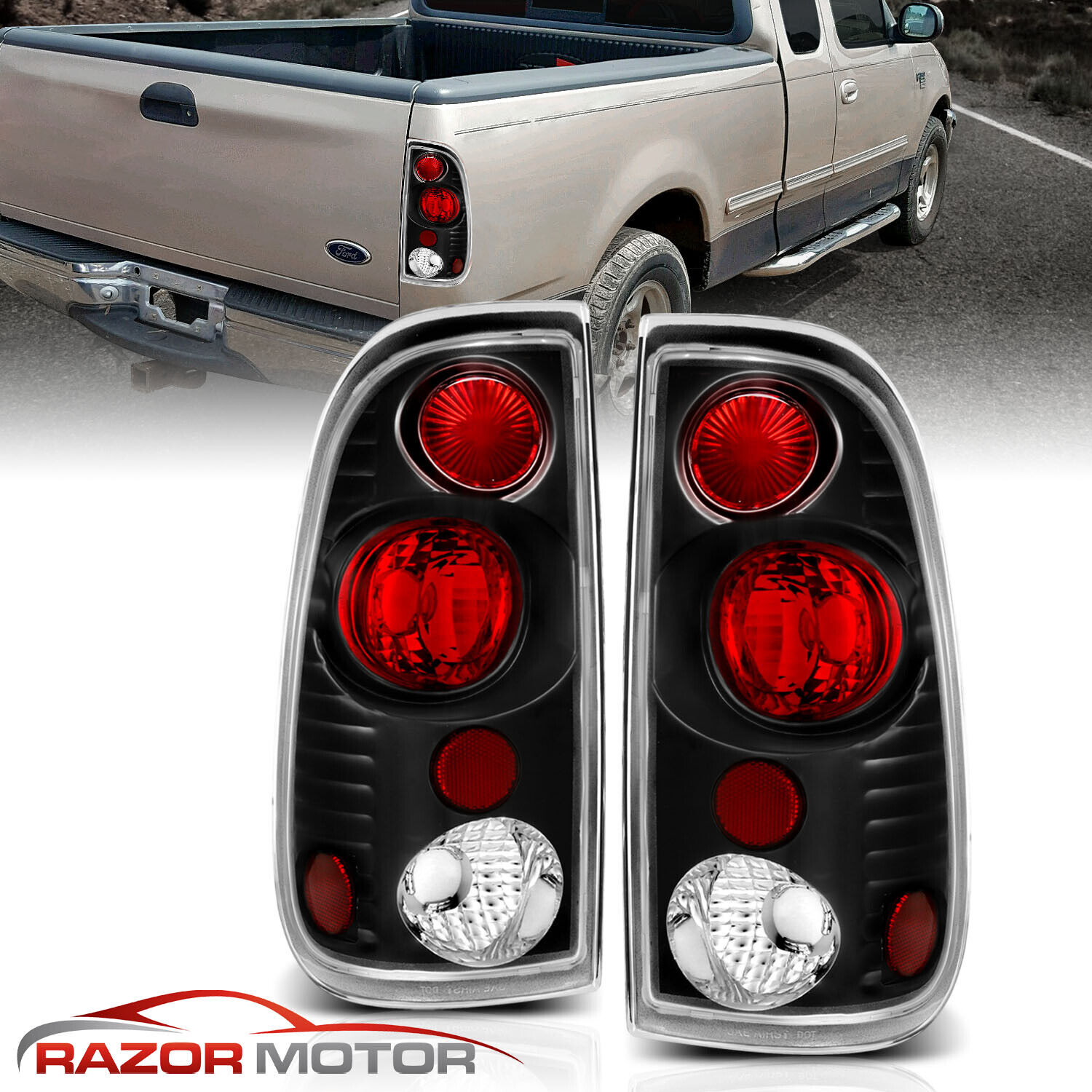 1997-2003 Black Tail Lights Pair For Ford F150 / 1999-2007 F250, F350 Super Duty