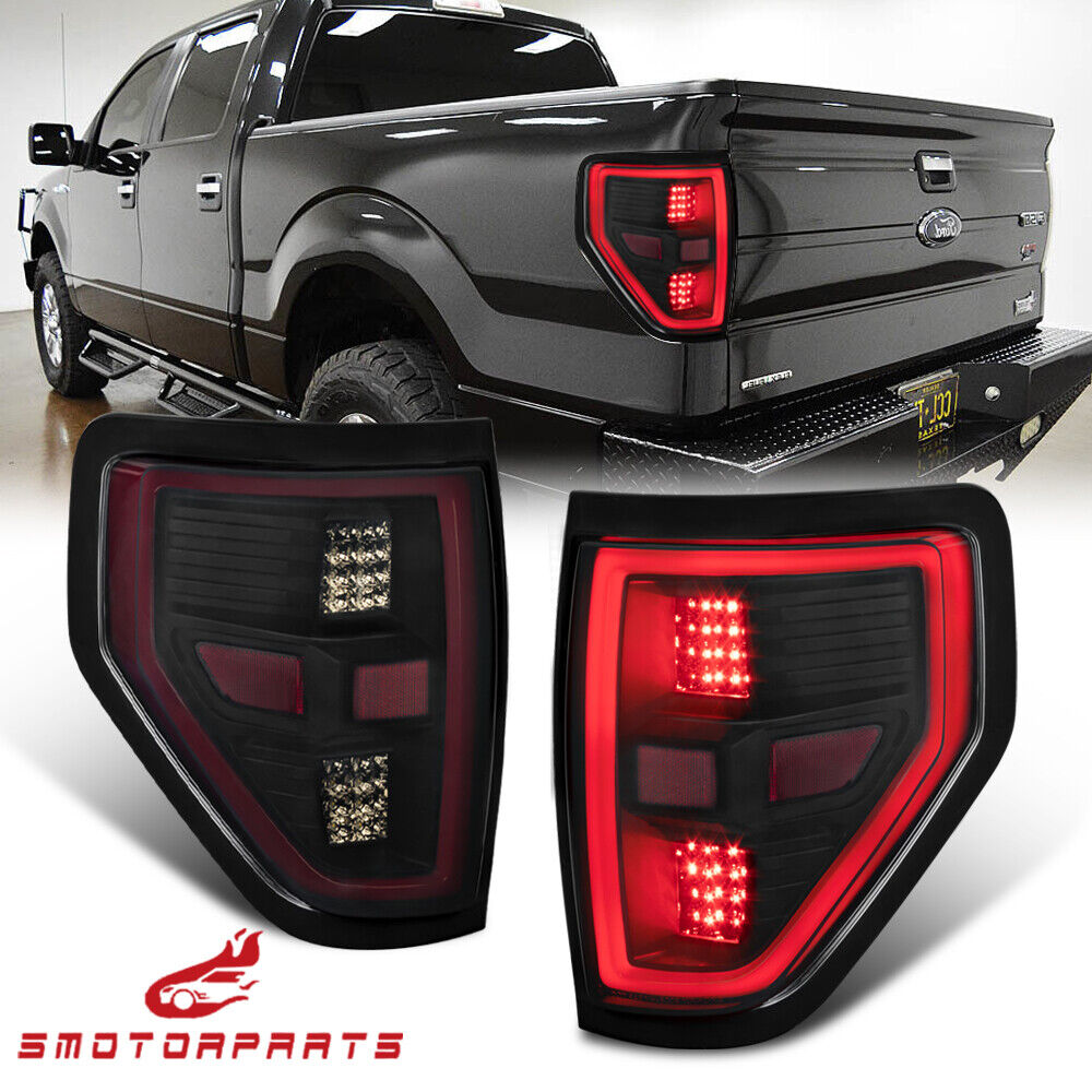 For 2009-2014 Ford F150 LED Tube Brake Lamp Smoke Lens Tail Lights Left  & Right