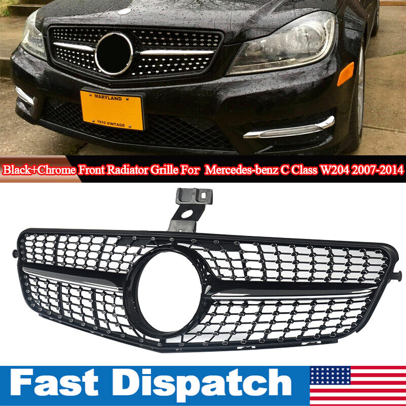 Diamond Style For Mercedes Benz W204 C250 C300 C350 Black AMG Front Grille Grill